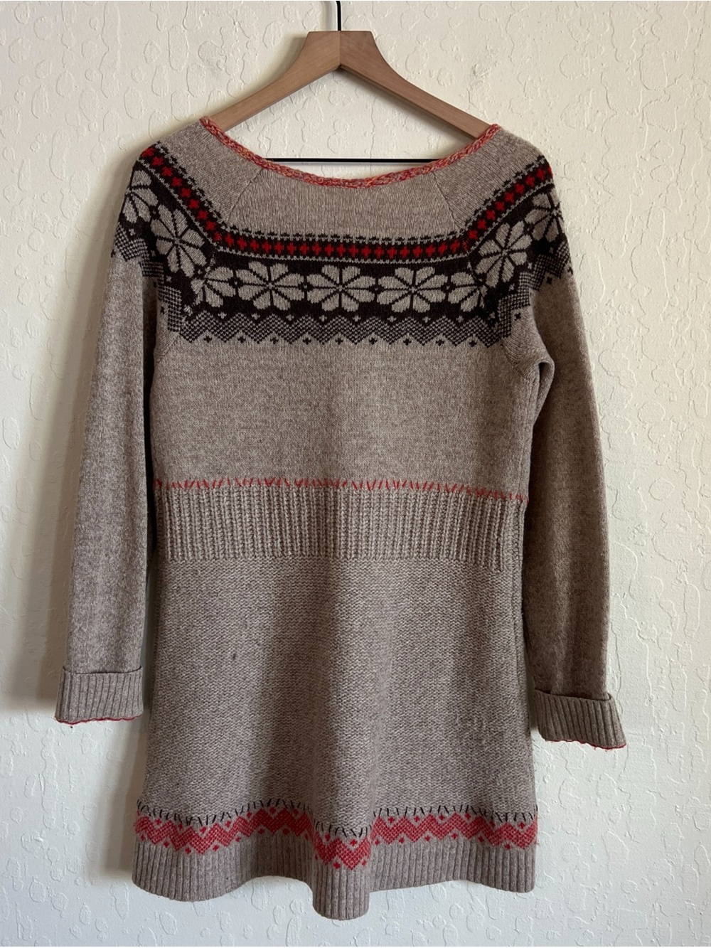 Free People Wool Fair Isle Nordic Lace Up Long Sleeve Knit Sweater Dress Medium - Picture 6 of 6